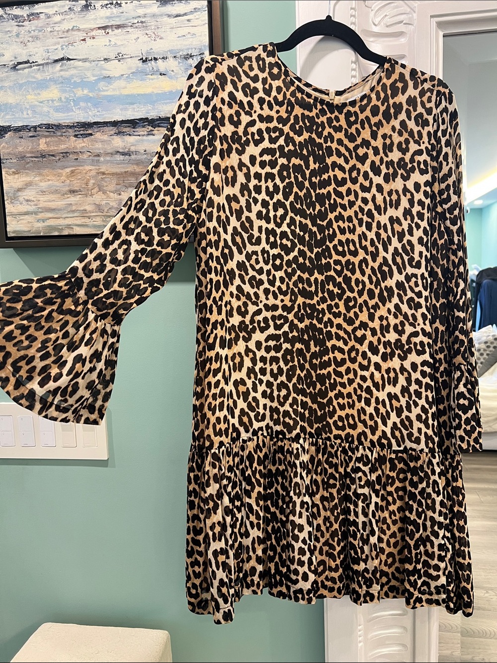 Ganni Leopard-Print Mini Dress in Tan and Black